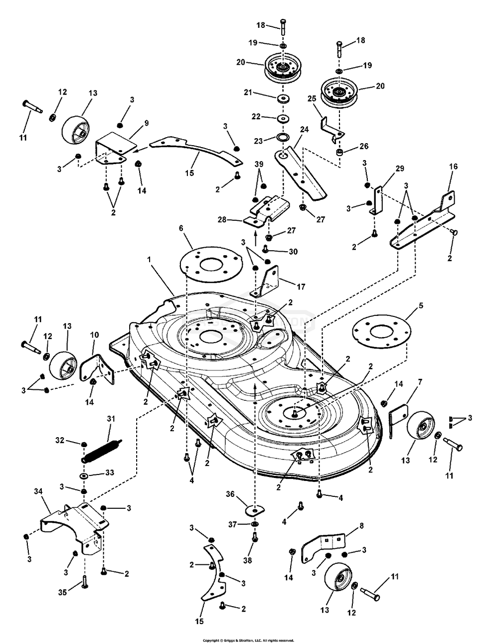 42" Mower Deck - Housing Group (7502142) Diagram and Parts List for 107280063-7800753A,ZTS7000 2011 Briggs and Stratton Lawn Tractor Accessories